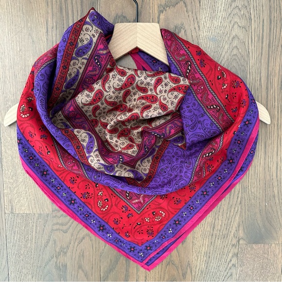 Oscar de la Renta Accessories - Vintage Oscar de la Renta Paisley Floral Silk Scarf Purple Pink Multicolor 31"sq